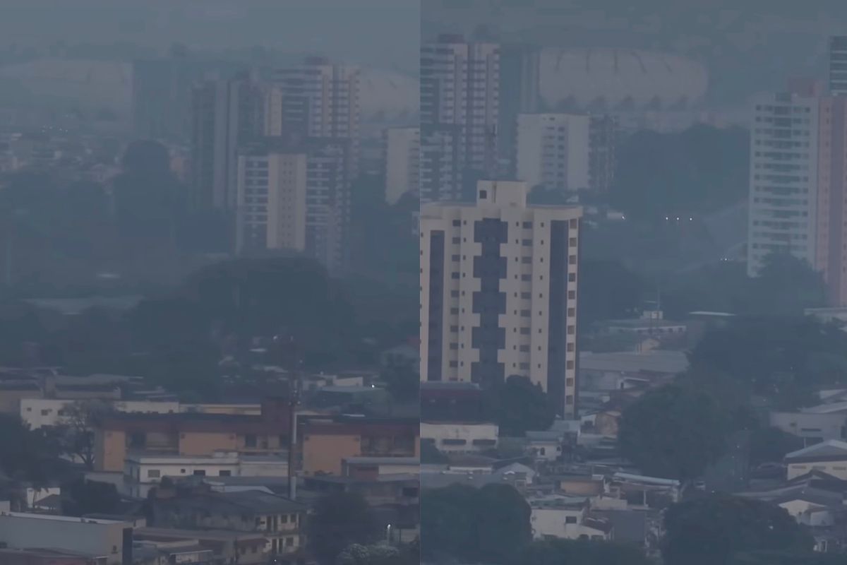 Fumaça em Manaus encobre a cidade e pode ter origem em queimadas de outras regiões.