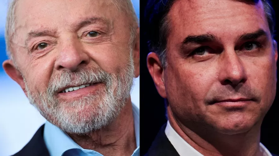 Imagens de Lula e Flávio Bolsonaro usadas em reportagem sobre pesquisas eleitorais para presidente