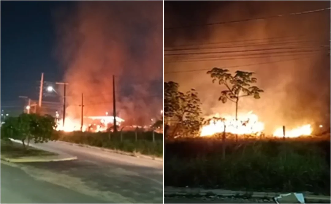 Incêndio em vegetação em área próxima à avenida Saíra Amarela, no bairro Santa Etelvina, em Manaus.