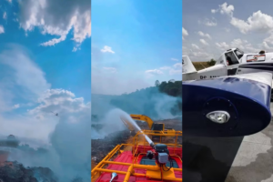 Avião reforça combate a incêndio no Distrito Industrial II